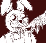 animatronic anthro avian bird bonnie_(fnaf) bow_(feature) bow_tie cheese chicken crisis-omega dairy_products dildo five_nights_at_freddy's food food_fetish food_play galliform gallus_(genus) lagomorph leporid machine male mammal melted_cheese monochrome pepperoni phasianid pizza pizza_crust rabbit robot scottgames sex_toy smile solo strapon what_has_science_done