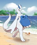 3_toes 4_fingers anthro anthrofied areola beach belly big_belly big_breasts blue_areola blue_body blue_nipples breasts casual_nudity day feet female fingers full-length_portrait generation_1_pokemon generation_2_pokemon hand_on_belly hi_res krabby legendary_pokemon lugia motion_lines multicolored_body nintendo nipples nude nude_beach outdoor_nudity outside papa_soul pokemon pokemon_(species) pokemorph portrait pregnant pregnant_anthro pregnant_female seaside solo standing tail toes two_tone_body unborn_kicking water white_body
