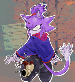 anthro big_butt black_bottomwear black_clothing black_eyes black_nose black_pants bodily_fluids bottomwear butt butt_slap clothed clothing dipstick_tail disembodied_hand eyelashes female forehead_gem fur gem gloves handwear looking_at_viewer looking_back looking_back_at_viewer markings pants purple_body purple_clothing purple_fur purple_topwear rear_view slap solo spanking sweat sweatdrop tail tail_markings thick_thighs topwear white_body white_clothing white_fur white_gloves white_handwear wide_eyed wide_hips apple_whore outcome_memories sega sonic_the_hedgehog_(series) blaze_the_cat domestic_cat felid feline felis mammal hi_res