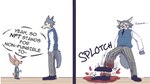 anthro blood bodily_fluids cartoon_violence clothed clothing death dialogue duo gore humor killing male male_death nft simple_background sound_effects speech_bubble text unknown_artist beastars legoshi_(beastars) voss_(beastars) canid canine canis fennec_fox fox mammal true_fox wolf 2022 absurd_res comic english_text hi_res meme