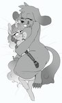 anthro areola bed big_breasts blush bodily_fluids breasts butt cuddling duo eyewear female female/female freckles fur furniture glasses hair horn nipples nude open_mouth prosthetic prosthetic_limb simple_background smile mcsweezy hasbro my_little_pony mythology chalk_(driker) izel_stand_(red-x-bacon) canid canine equid equine mammal mythological_creature mythological_equine unicorn digital_drawing_(artwork) digital_media_(artwork) hi_res monochrome