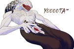 black_body claws eyeless female flat_chested genitals long_fingers pseudo_hair pussy ribs sharp_teeth simple_background skeletal solo spread_pussy spreading teeth tentacle_hair tentacles text white_background white_body peregr1ne jujutsu_kaisen orimoto_rika demon humanoid monster hi_res