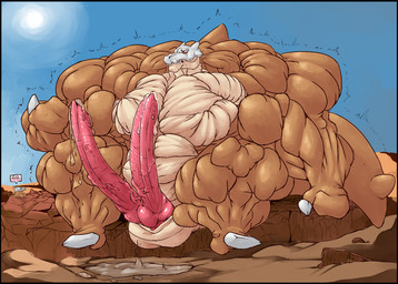 2_penises abs animal_genitalia animal_penis anthro balls biceps big_balls big_muscles big_penis black_border blue_background blush bodily_fluids bone bone_mask border brown_body brown_fur canine_genitalia canine_penis claws day detailed_background dripping duo erection excessive_genital_fluids excessive_precum eye_contact fist front_view fur genital_fluids genitals huge_balls huge_muscles huge_penis hyper hyper_balls hyper_genitalia hyper_muscles hyper_penis knot larger_male light looking_at_another male manly mask multi_genitalia multi_penis multicolored_body multicolored_fur muscular muscular_arms nude outside pecs penis pokemorph precum rock simple_background sitting size_difference skull skull_mask smaller_male standing sun sunlight tan_body tan_fur triceps two_tone_body two_tone_fur vein veiny_penis white_claws signirsol nintendo pokemon cubone generation_1_pokemon marowak pokemon_(species) 2016 colored full-length_portrait portrait shaded