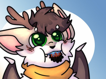 anthro antlers bodily_fluids catapiller drooling feral fur gondal green_eyes grey_body grey_fur horn male saliva wings wooly_bear wooly_bear_catapiller anonymous_artist foxyowo bat canid canine deer fox mammal worm 4:3