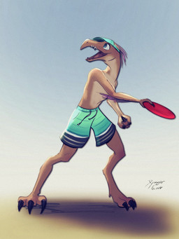 3_fingers 3_toes anthro arm_quills arm_tuft blue_bottomwear blue_clothing blue_eyes blue_shorts bottomwear claws clothed clothing digitigrade fangs feet finger_claws fingers frisbee hat head_crest headgear headwear holding_object male open_mouth open_smile pseudo_hair purple_quills quill_hair quills_(anatomy) shorts shorts_only simple_background smile solo standing tan_body tan_skin teeth toe_claws toes tongue topless tuft visor_cap akilae06 halo_(series) microsoft xbox_game_studios toby_(doc_otter) alien kig-yar ruuhtian scalie colored hi_res