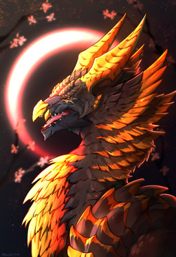 cherry_blossom feral flower male moon plant prunus_(flower) solo teeth tongue alegrimm capcom monster_hunter mythology deltharkith dragon elder_dragon malzeno mythological_creature mythological_scalie scalie hi_res
