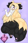 anthro big_butt black_body black_fur blonde_hair butt fur hair lying male on_front purple_eyes solo thick_thighs yellow_body lewdchuu_(artist) nintendo pokemon princette_scarecrow braixen generation_6_pokemon pokemon_(species) hi_res