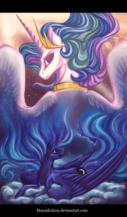 black_bars blue_body blue_eyes blue_feathers blue_fur blue_hair bodily_fluids cloud crown crying cutie_mark duo feathered_wings feathers female feral fur hair headgear horn jewelry looking_at_viewer multicolored_hair necklace outside purple_eyes royalty sky star sun tears white_body white_feathers white_fur wings lanteria friendship_is_magic hasbro my_little_pony mythology princess_celestia_(mlp) princess_luna_(mlp) equid equine mammal mythological_creature mythological_equine winged_unicorn 2015 letterbox