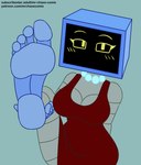 4_toes barefoot breasts clothing dress feet female foot_fetish foot_focus for_a_head humanoid_feet jewelry looking_at_viewer machine necklace not_furry plantigrade red_clothing red_dress screen screen_face text toes mrchasecomix nickelodeon spongebob_squarepants karen_plankton humanoid object_head robot screen_head hi_res url