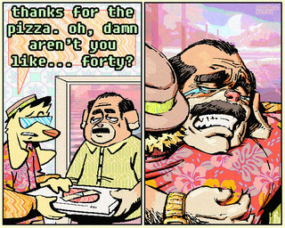 aloha_shirt anthro arm_hair balding black_hair bodily_fluids body_hair box clenched_teeth clothing container dialogue duo eyewear facial_hair floppy_ears fur hair hat headgear headwear humor male multicolored_body multicolored_fur mustache orange_body orange_fur pattern_clothing pattern_shirt pattern_topwear pizza_box shirt speech_bubble sunglasses tan_body tan_fur tears teeth text topwear two_tone_body two_tone_fur yellow_body yellow_fur rawdawgcomics stahli_(rawdawgcomics) bird_dog canid canine canis domestic_dog golden_retriever hunting_dog mammal retriever 5:4 comic english_text