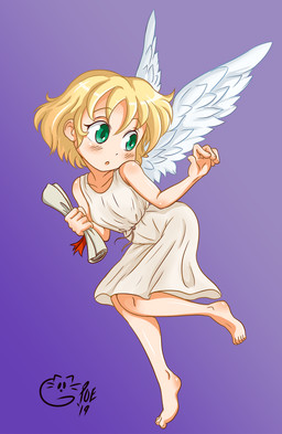 5_fingers 5_toes barefoot biped blonde_hair clothing dress eyebrows eyelashes feathered_wings feathers feet female fingers gradient_background green_eyes hair looking_away not_furry open_mouth pale_skin purple_background scroll simple_background solo toes white_body white_feathers white_wings wings young young_female young_humanoid poethewondercat angel angel_humanoid humanoid winged_humanoid 2019 digital_media_(artwork) hi_res signature