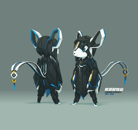 animal_ears anthro black_body black_hair black_skin blue_eyes chinese_commentary cloak clothing colored_skin commentary digitigrade english_commentary hair joints machine male mechanical_hair rear_view robot_joints self_portrait simple_background solo standing tail three-quarter_view tyson_tan electric_hearts tonyn_the_robot_rat mammal murid murine rat robot rodent 2017 absurd_res digital_media_(artwork) hi_res krita_(artwork) model_sheet