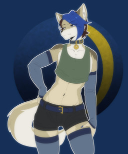 ambiguous_gender anthro biped blue_hair clothed clothing collar countershade_fur countershade_tail countershading fur hair inner_ear_fluff midriff solo tail tuft munkeesgomu casejackal canid canine canis jackal mammal alpha_channel hi_res nonbinary_(lore)