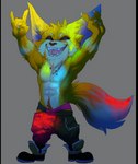 abs aged_up anthro arm_markings arm_tuft armpit_hair belly biceps big_tail black_clothing black_speedo black_swimwear blue_body blue_ears blue_fur blue_tail body_hair bottomwear brown_pubes cheek_tuft chin_tuft claws clothed clothing devil_horns_(gesture) dipstick_ears dipstick_tail double_devil_horns_(gesture) ear_markings elbow_tuft empty_eyes facial_markings facial_tuft fluffy fluffy_tail footwear front_view fur gesture grey_background hand_gesture head_markings humanoid_hands jewelry light male manly markings multicolored_belly multicolored_body multicolored_ears multicolored_fur muscular muscular_anthro muscular_male necklace open_mouth open_smile orange_arms orange_body orange_ears orange_face orange_fingers orange_fur orange_hands orange_legs orange_tail pants pecs pink_mouth pink_nose pink_tongue pubes purple_bottomwear purple_clothing purple_inner_ear purple_pants purple_speedo purple_swimwear shoes simple_background smile solo speedo standing swimwear tail tail_markings tail_tuft tongue topless topless_anthro topless_male tuft two_tone_arms two_tone_belly two_tone_ears two_tone_face two_tone_tail white_arms white_belly white_body white_chest white_claws white_face white_fur white_markings bristol k/da league_of_legends riot_games tencent gnar_(lol) mammal yordle 2018 colored digital_drawing_(artwork) digital_media_(artwork) full-length_portrait portrait shaded