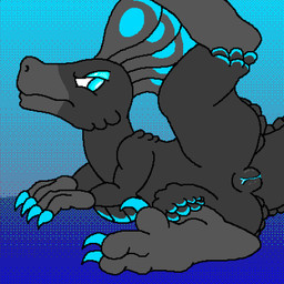 black_body blue_background blue_claws blue_eyes blue_eyeshadow blue_vulva butt claws eyeshadow feather_hair feathers female feral genitals gradient_background grey_body makeup pseudo_hair simple_background solo spread_legs spreading text vulva therealmessyroomguy1 lumina_(therealmessyroomguy1) dinosaur dromaeosaurid feathered_dinosaur feathered_scalie prehistoric_species reptile saurischian scalie theropod 1:1 digital_media_(artwork) english_text hi_res pixel_(artwork)