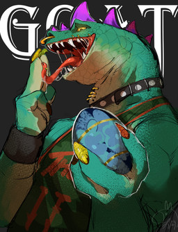 anthro band basketball_uniform black_background bodily_fluids clothed clothing collar faberge_egg facial_piercing finger_fetish finger_lick finger_play fingers green_body green_clothing green_scales green_shirt green_topwear head_spikes licking looking_at_viewer male mouth_piercing multicolored_claws muscular muscular_anthro muscular_male neck_piercing nose_piercing piercing purple_spikes saliva scales shirt simple_background solo spikes spikes_(anatomy) sportswear studded_collar studs text tongue tongue_out tongue_piercing topwear uniform white_text yellow_sclera kirinomemo_kk goat_(movie) sony_corporation sony_pictures modo_olachenko komodo_dragon lizard monitor_lizard reptile scalie 2026 absurd_res digital_media_(artwork) english_text hi_res