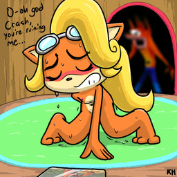 anthro being_watched blonde_hair blush clenched_teeth dialogue duo eyes_closed eyewear eyewear_on_head female goggles goggles_on_head hair hand_on_floor incestuous_fantasy looking_at_another male masturbation nipples nude surprised teeth kingheron activision crash_bandicoot_(series) coco_bandicoot crash_bandicoot bandicoot mammal marsupial 1:1 meme brother_(lore) brother_and_sister_(lore) incestuous_temptation_(lore) sibling_(lore) sister_(lore)