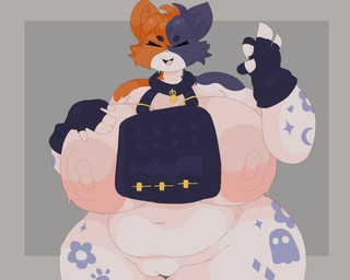 anthro belly big_breasts big_butt breasts butt collar curvy_figure female fur happy huge_breasts multicolored_body multicolored_fur nude solo thick_thighs voluptuous wide_hips emobunny epic_games fortnite cate_meowdy calico_cat domestic_cat felid feline felis mammal absurd_res hi_res