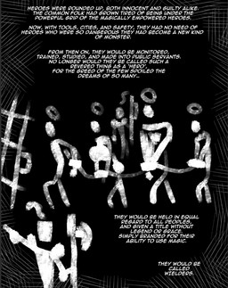 axe big_breasts breasts captured cave_painting cuff_(restraint) female fight group halo handcuffed handcuffs lore male melee_weapon metal_cuffs polearm restraints spear text weapon thevarking human mammal 2025 black_and_white english_text hi_res monochrome story