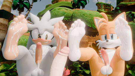 after_sex anthro anus athletic athletic_male balls blush bodily_fluids chest_tuft cum cum_on_feet duo feet foot_fetish foot_focus foot_play footjob genital_fluids genitals grass legs_up male male/male offscreen_character outside penis plant sex smile smirk soles sunny toes tuft vein veiny_penis twintails3d sega sonic_the_hedgehog_(series) miles_prower silver_the_hedgehog canid canine eulipotyphlan fox hedgehog mammal 16:9 3d_(artwork) 4k absurd_res digital_media_(artwork) hi_res widescreen