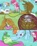 abdominal_bulge blush bodily_fluids cunnilingus dialogue female feral group internal oral sex stomach_acid tail text vaginal vore malus22 friendship_is_magic hasbro my_little_pony mythology gilda_(mlp) gummy_(mlp) pinkie_pie_(mlp) rainbow_dash_(mlp) alligator alligatorid avian crocodilian gryphon mythological_avian mythological_creature reptile scalie english_text hi_res