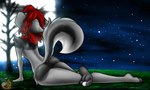 anthro breasts butt eyes_closed female full_moon fur grass grey_body grey_fur hair howl moon night nude open_mouth outside plant pose red_hair solo tail tree cjweasle aria_(cjweasle) canid canine canis mammal wolf 2020 digital_media_(artwork)