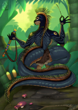 animal_skin anthro back_boob big_breasts black_body black_scales blowdart bottomwear breasts butt clothing crouching detailed_background female forest fungus huge_thighs hunter jungle loincloth long_tail mohawk muscular muscular_anthro muscular_female mushroom non-mammal_breasts palm_tree plant quills_(anatomy) rear_view scales side_boob sniper solo spying tail thick_thighs tree wide_hips juxtapex dinosaur prehistoric_species reptile scalie hi_res