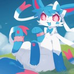 3_fingers 3_toes :3 ambiguous_gender anthro biped blue_body blue_ears blue_fur blue_hair blue_tail bow_(feature) cheek_tuft cloud day detailed_background ear_bow facial_tuft featureless_crotch feet fingers fur gloves_(marking) grass hair kemono leg_markings legband looking_at_viewer markings monotone_hair multicolored_body multicolored_ears multicolored_fur multicolored_tail no_sclera nude open_:3 open_mouth open_smile outside pawpads pink_eyes pink_inner_ear pink_pawpads pink_pupils pink_tail plant pokemorph pupils ribbons semi-anthro short_hair sitting sky smile socks_(marking) solo tail three-quarter_view toes tuft two_tone_body two_tone_ears two_tone_fur two_tone_tail white_body white_fur wristband nagasaki_wonderful_polyester nintendo pokemon canid eeveelution generation_6_pokemon mammal pokemon_(species) shiny_pokemon sylveon 2023 colored digital_media_(artwork) digital_painting_(artwork) full-length_portrait portrait shaded signature