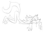 4_toes 5_fingers anthro ass_up bodily_fluids clothed clothing drooling eyes_closed feet female fingers hair hood lying on_front open_mouth raised_tail saliva skinny sleeping solo tail toes lenyavok oriana_thaffer canid canine canis mammal wolf 4:3 monochrome sketch