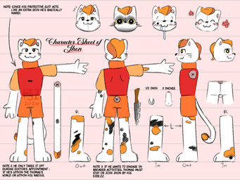 4_fingers anthro balls blush bodily_fluids butt creepy creepy_face directional_arrow drooling fingers flower genitals hair knife long_tail looking_at_viewer male measurements notes orange_hair penis plant protective_suit raised_arm saliva smug smug_expression smug_eyes smug_face solo tail text whiskers valken_holmes jhon_(jhon's_story) calico_cat domestic_cat felid feline felis mammal 4:3 dated english_text hi_res letterbox model_sheet watermark