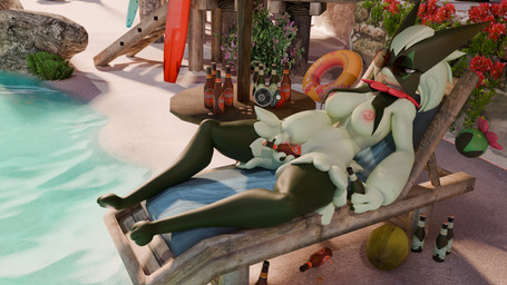 alcohol alcohol_bottle anthro anthro_penetrated beach beach_chair beer beer_glass beverage beverage_bottle big_breasts blep bottle breast_curtains breasts claws coconut container day detailed_background drunk drupe_(fruit) eyelashes eyewear female female_anthro flower food fruit fur genitals green_body green_fur light mask masturbation nipples nude nude_anthro nude_female outside paws penetration pink_eyes pink_nipples pink_nose plant pokeball pupils sand sea sitting slit_pupils solo substance_intoxication sunglasses sunlight thick_thighs tongue tongue_out vaginal vaginal_penetration vulva water wearing_mask wearing_sunglasses sillysnake seriuswolf_(modeler) nintendo pokemon generation_9_pokemon meowscarada pokemon_(species) 16:9 3d_(artwork) 4k absurd_res blender_(artwork) blender_cycles_(artwork) digital_media_(artwork) hi_res widescreen