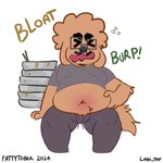 anthro belly bloat_(sound_effect) bloated burping cheek_bulge eating food food_fetish gainer getting_fat growing growth growth_sequence male navel overweight rumbling_stomach solo lobi_top fattytober canid canine mammal 1:1 hi_res