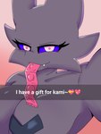 anthro big_breasts breasts female fur purple_body purple_eyes purple_fur safe_sex selfie sex smile solo kamino1 snapchat lobina_(kamino1) canid canine canis demon hybrid mammal wolf 3:4 absurd_res hi_res