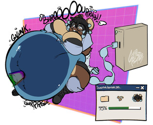 anthro big_breasts boots bra breasts burping clothing computer_tower disembodied_penis eyewear female footwear genitals glasses gurgle_(sound_effect) male navel_fetish navel_penetration penetration penis penis_in_navel rumbling_stomach shoes sloshing_belly solo topwear torn_clothing torn_topwear underwear usb_tail user_interface creepsterrr lori_(squeakoverflow) mammal mouse murid murine rodent hi_res