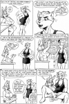 anthro big_breasts breasts comic dialogue domestic_cat duo english_text felid feline felis female female/female genitals karno lagomorph leporid mammal monochrome profanity pussy rabbit sex tail teeka_(karno) text