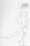 anthro featureless_chest featureless_crotch female hair half-closed_eyes hands_on_hips long_tail narrowed_eyes navel nude sharp_teeth smile solo standing tail teeth sbshouseofpancakes amphibia_(series) disney general_yunan amphibian newt salamander 2020 monochrome traditional_media_(artwork)