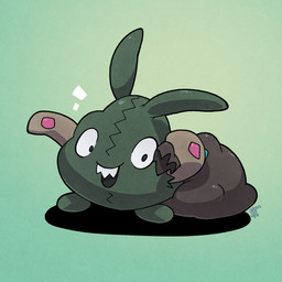 ambiguous_gender bag bar_emanata emanata feral holding_bag not_furry open_mouth smile smiling_at_viewer solo teeth trash_bag argon_vile nintendo pokemon generation_5_pokemon pokemon_(species) trubbish hi_res