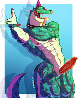 abs animal_genitalia animal_penis anthro bodily_fluids claws collar erection frenum_ladder frenum_piercing genital_piercing genital_slit genitals humanoid_genitalia humanoid_penis ladder_piercing looking_at_viewer male muscular muscular_male nude pecs penis penis_piercing piercing saliva saliva_string scales solo spikes spikes_(anatomy) seanthederg goat_(movie) modo_olachenko komodo_dragon lizard monitor_lizard reptile scalie nose absurd_res hi_res