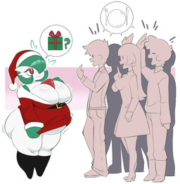 belly big_breasts breasts female green_hair group hair holidays male overweight thick_thighs white_body dwps christmas nintendo pokemon gardevoir generation_3_pokemon human mammal pokemon_(species) 2024 hi_res