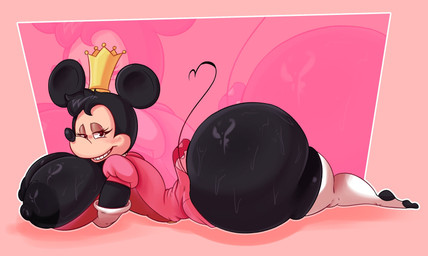 anthro belly big_belly big_breasts big_butt black_body breasts butt clothing crown dress female headgear huge_belly huge_butt huge_thighs legwear princess royalty solo stockings thick_thighs rabbit5gamer disney minnie_mouse mammal mouse murid murine rodent