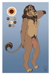 anthro arm_tuft balls brown_balls brown_body brown_fur brown_mane cheek_tuft chest_tuft color_swatch elbow_tuft facial_tuft flaccid fur genitals humanoid_genitalia humanoid_penis hybrid_genitalia hybrid_penis logo looking_at_viewer male mane nude penile_spines penis pubes shoulder_tuft smile solo standing tail tail_tuft tan_eyes tuft milk-jug felid lion mammal pantherine artist_logo hi_res model_sheet