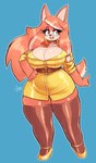 anthro big_breasts breast_squish breasts cleavage clothed clothing ear_piercing ear_ring eyewear female footwear glasses high_heels huge_breasts kerchief legwear neckerchief piercing ring_piercing secretary shoes solo squish standing stockings thick_thighs thigh_squish wide_hips jamoart sega sonic_the_hedgehog_(series) the_murder_of_sonic_the_hedgehog conductor's_wife_(sonic) canid canine canis domestic_dog mammal 2024 absurd_res hi_res