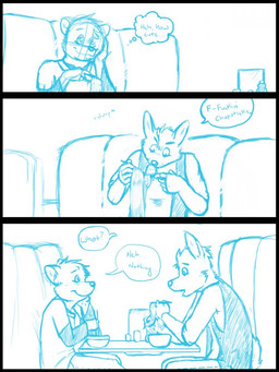 blush chopsticks clothing date dialogue duo food male male/male restaurant smile speech_bubble text thought_bubble topwear vest p_rindustries dexter_(p_rindustries) kevin_(p_rindustries) 3:4 comic english_text