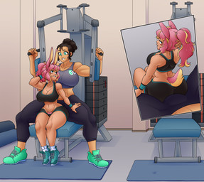abs big_breasts big_butt breasts bulge butt cleavage clothed clothing duo exercise female female/female female_pov first_person_view grinding gym human_on_humanoid interspecies larger_female looking_at_viewer looking_back low-riding muscular muscular_female pube_peek pubes size_difference smaller_female thick_thighs workout dabunnox animal_humanoid human humanoid lagomorph lagomorph_humanoid leporid_humanoid mammal mammal_humanoid rabbit_humanoid hi_res
