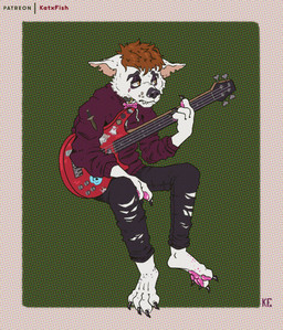 alternative_fashion anthro bass_guitar eye_bags guitar male musical_instrument pawpads paws plucked_string_instrument punk solo string_instrument katxfish canid canine canis domestic_dog mammal absurd_res hi_res