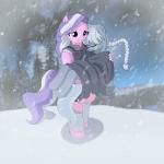 anthro duo eyewear female glasses outside snow walking fantasyblade friendship_is_magic hasbro my_little_pony diamond_tiara_(mlp) silver_spoon_(mlp) earth_pony equid equine horse mammal pony 1:1 2015 animated short_playtime