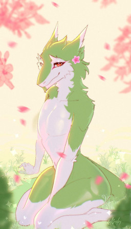 anthro belly biped butt claws femboy feminine fluffy fur green_body green_fur looking_at_viewer male male_anthro nude simple_background sitting smile solo white_body white_fur kellsmiley mammal sergal digital_media_(artwork) hi_res sketch