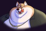 anthro black_clothing black_nose black_shirt black_topwear brown_body brown_fur clothing collared_shirt double_chin eyebrows eyewear fangs fur glasses gold_(metal) gold_jewelry gold_necklace jewelry licking licking_lips licking_own_lips male morbidly_obese morbidly_obese_anthro morbidly_obese_male multicolored_body multicolored_fur necklace obese obese_anthro obese_male overweight overweight_anthro overweight_male pink_tongue raised_eyebrow self_lick shirt solo teeth tongue tongue_out topwear two_tone_body two_tone_fur white_body white_fur polartoons fenris_high fatso_jones akita akita_inu canid canine canis domestic_dog mammal spitz werecanid werecanine werecreature weredog bust_portrait hi_res portrait