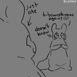 ambiguous_gender anthro begging big_eyes burp_fetish dialogue duo eyes_closed fingertips_touching kissing male overweight pleading_eyes text lspagf rain_world videocult gourmand_(rain_world) survivor_(rain_world) slugcat 1:1 absurd_res hi_res monochrome