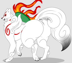 big_butt bouncing_butt butt female feral looking_at_viewer looking_back smile solo denizen1414 capcom clover_studio okami_(capcom) amaterasu_(okami) canid canine canis mammal wolf